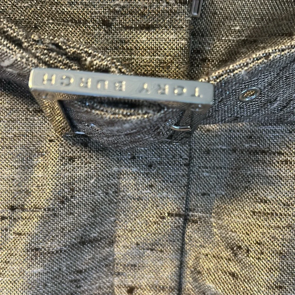 Tory Burch Size 6 silk blend belted skirt. Variegated tan with gold thread. - Picture 5 of 13